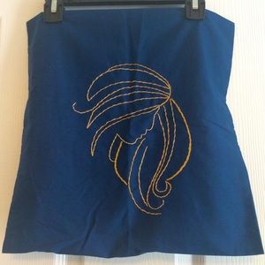 Embroidered handmade navy blue 14” square pillow cover blonde girls room decor